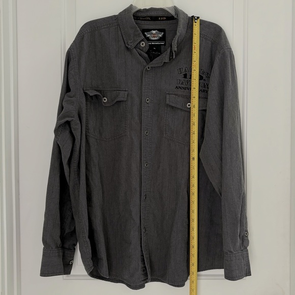 Harley-Davidson Charcoal Gray 110 Anniversary Embroidered Button-Up Shirt - Picture 5 of 11